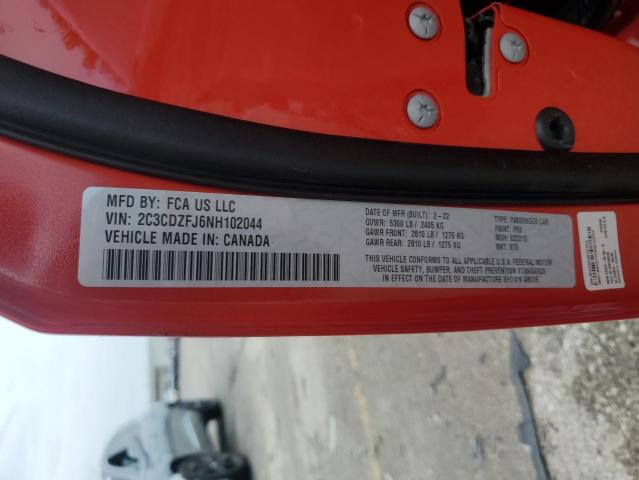 2C3CDZFJ6NH102044 - 2022 DODGE CHALLENGER R/T SCAT PACK RED photo 12