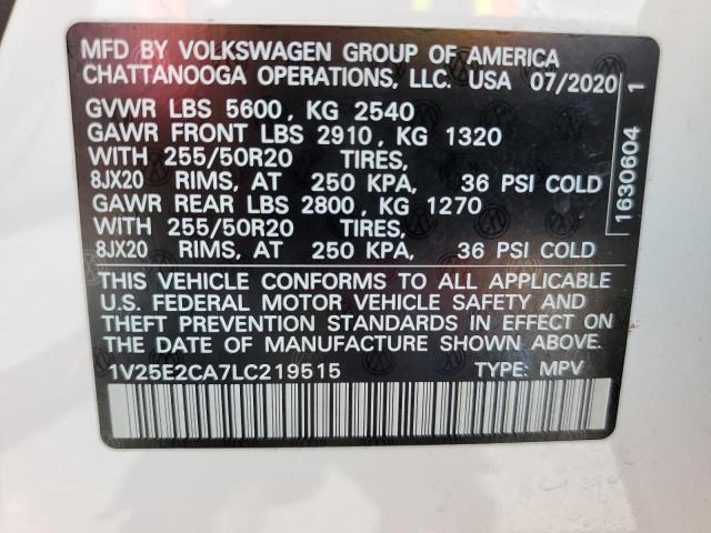 1V25E2CA7LC219515 - 2020 VOLKSWAGEN ATLAS CROS SE Blanc photo 14