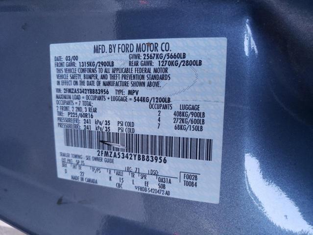 2FMZA5342YBB83956 - 2000 FORD WINDSTAR SEL BLUE photo 13