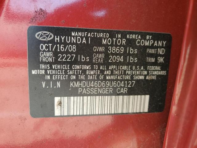 KMHDU46D69U604127 - 2009 HYUNDAI ELANTRA GLS RED photo 12