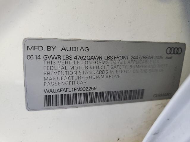 WAUAFAFL1FN002259 - 2015 AUDI A4 PREMIUM WHITE photo 13