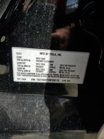 7SAYGDEF2NF350115 - 2022 TESLA MODEL Y 黑色 照片 12