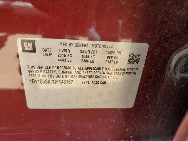 1G11C5SA7GF143767 - 2016 CHEVROLET MALIBU LIM LT 栗色 照片 12