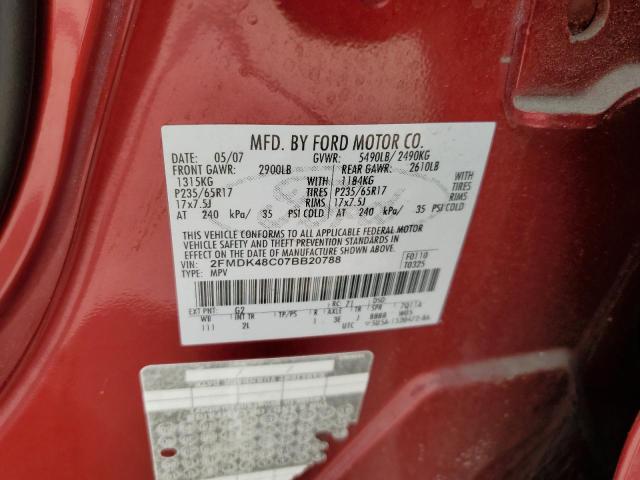 2FMDK48C07BB20788 - 2007 FORD EDGE SEL RED photo 12