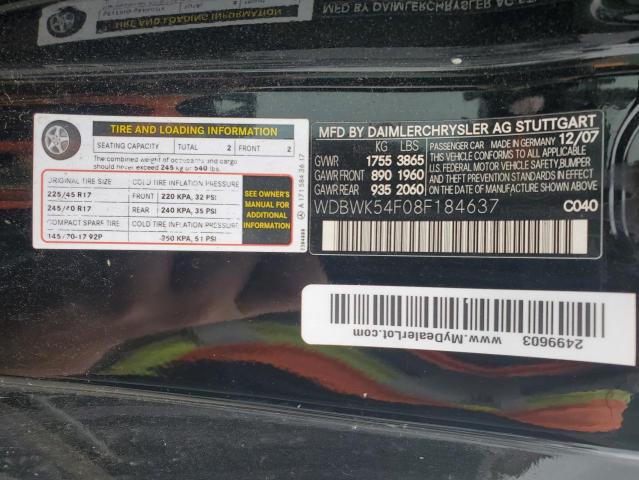 WDBWK54F08F184637 - 2008 MERCEDES-BENZ SLK 280 Чорний фото 12