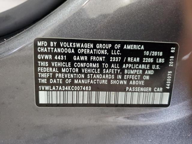 1VWLA7A34KC007463 - 2019 VOLKSWAGEN PASSAT WOLFSBURG Серый фото 13