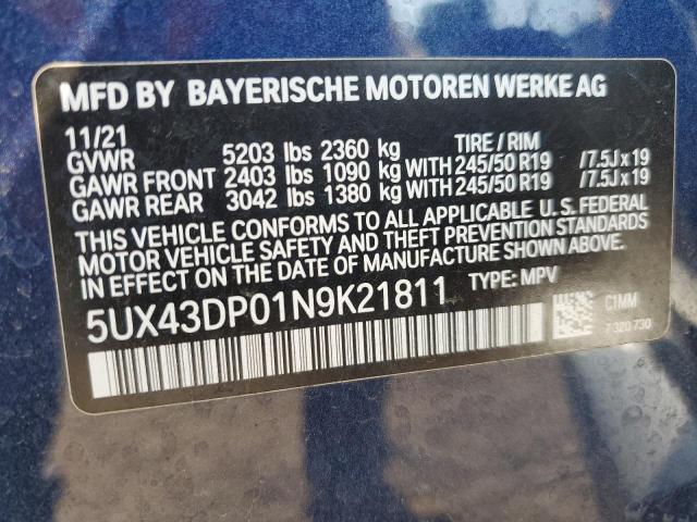 5UX43DP01N9K21811 - 2022 BMW X3 SDRIVE30I BLUE photo 14