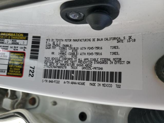 3TMAZ5CN6KM089278 - 2019 TOYOTA TACOMA DOUBLE CAB Blanco foto 12