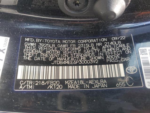 JTDB4MEE6P3000392 - 2023 TOYOTA COROLLA LE BLACK photo 12