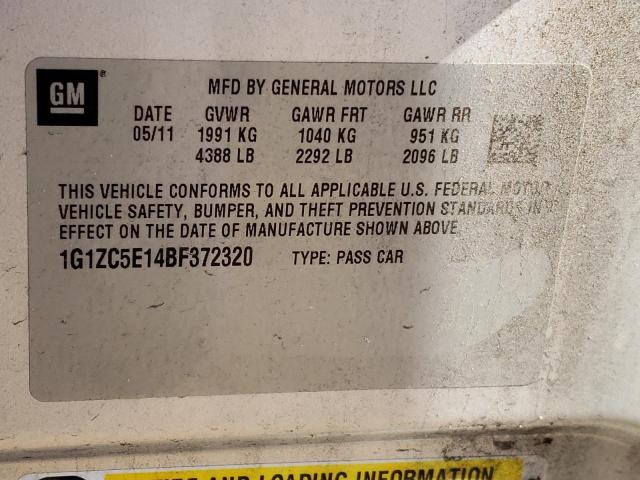 1G1ZC5E14BF372320 - 2011 CHEVROLET MALIBU 1LT 银色 照片 12