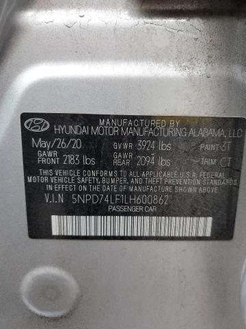 5NPD74LF1LH600862 - 2020 HYUNDAI ELANTRA SE SILVER photo 13