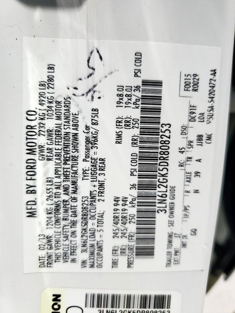 3LN6L2GK5DR808253 - 2013 LINCOLN MKZ WHITE photo 13