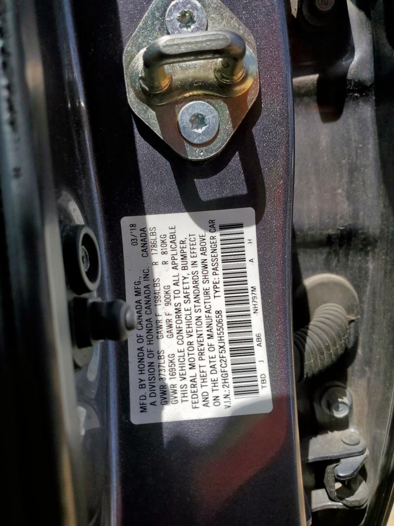 2HGFC2F5XJH550658 - 2018 HONDA CIVIC LX 灰色 照片 12