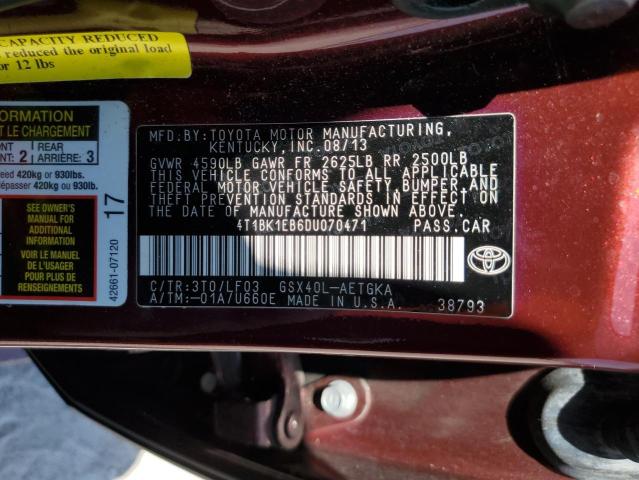 4T1BK1EB6DU070471 - 2013 TOYOTA AVALON BASE 栗色 照片 12