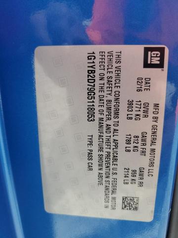 1G1YB2D79G5118053 - 2016 CHEVROLET CORVETTE STINGRAY 1LT BLUE photo 13