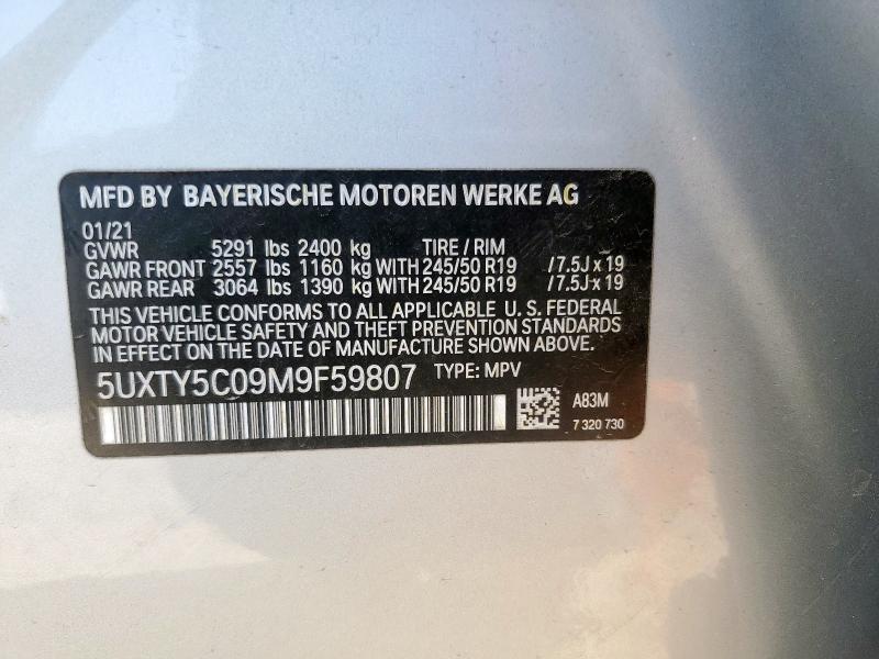 5UXTY5C09M9F59807 - 2021 BMW X3 XDRIVE30I SILVER photo 13