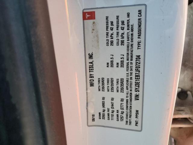 5YJ3E1EB7JF072704 - 2018 TESLA MODEL 3 WHITE photo 13