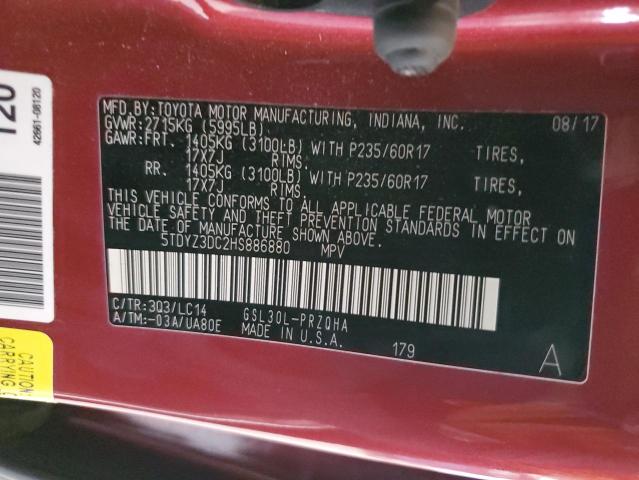 5TDYZ3DC2HS886880 - 2017 TOYOTA SIENNA XLE RED photo 13