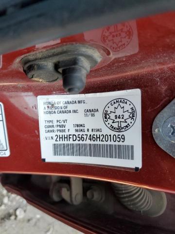 2HHFD56746H201059 - 2006 ACURA CSX PREMIUM RED photo 12