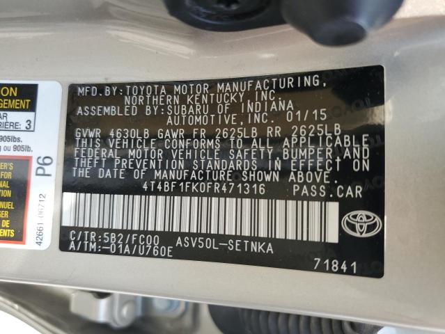 4T4BF1FK0FR471316 - 2015 TOYOTA CAMRY LE 金色 照片 12