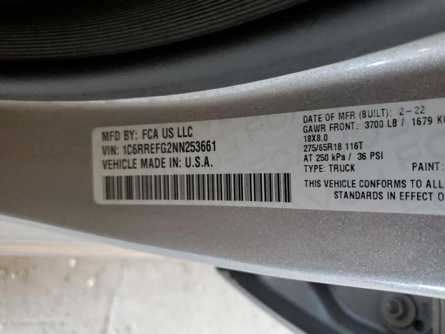 1C6RREFG2NN253661 - 2022 RAM 1500 BIG HORN/LONE STAR GRAY photo 12