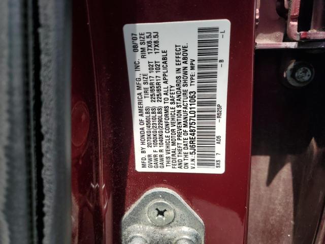 5J6RE48757L011063 - 2007 HONDA CR-V EXL MAROON photo 13