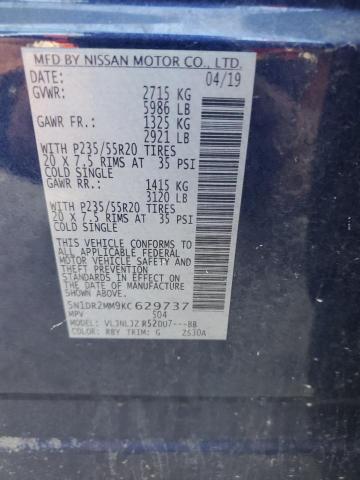 5N1DR2MM9KC629737 - 2019 NISSAN PATHFINDER S BLUE photo 13