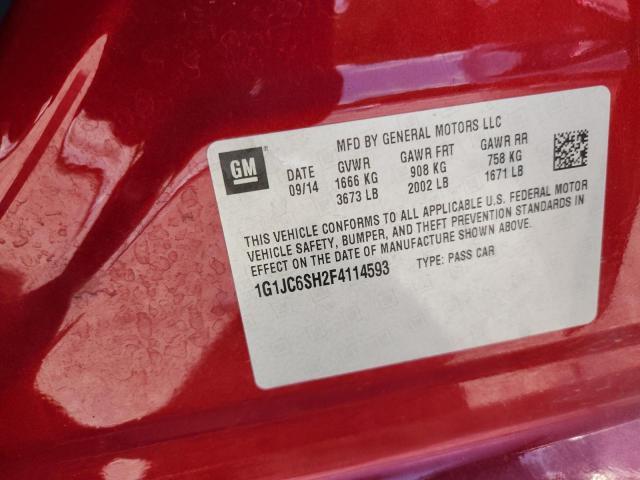 1G1JC6SH2F4114593 - 2015 CHEVROLET SONIC LT წითელი ფოტო 12