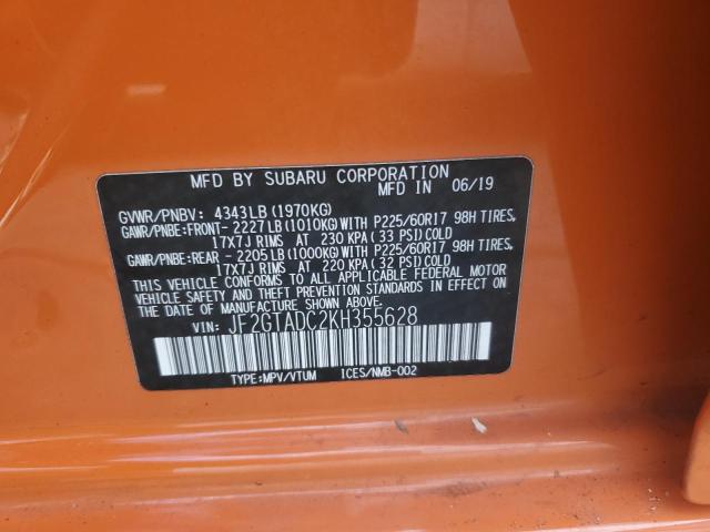 JF2GTADC2KH355628 - 2019 SUBARU CROSSTREK PREMIUM Оранжевый фото 13