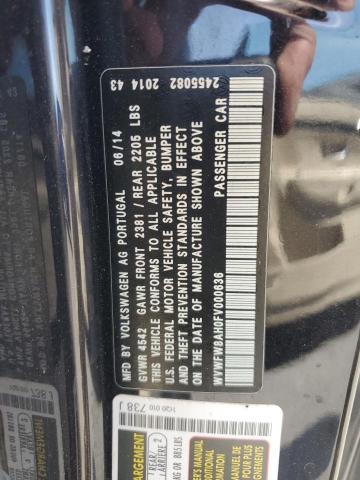 WVWFW8AH0FV000636 - 2015 VOLKSWAGEN EOS LUX 黑色 照片 12