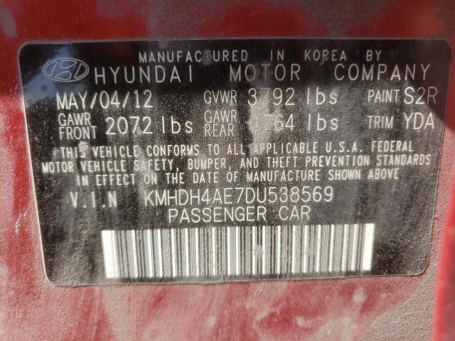 KMHDH4AE7DU538569 - 2013 HYUNDAI ELANTRA GLS RED photo 13