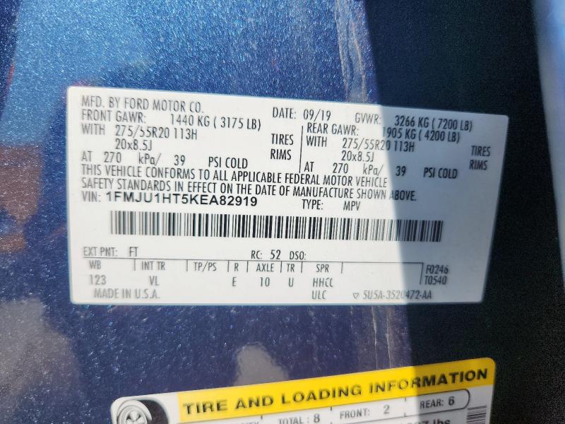 1FMJU1HT5KEA82919 - 2019 FORD EXPEDITION XLT 青色 照片 13