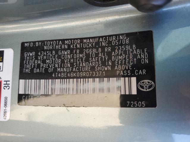 4T4BE46K09R073371 - 2009 TOYOTA CAMRY BASE ტურკოუსი ფოტო 12