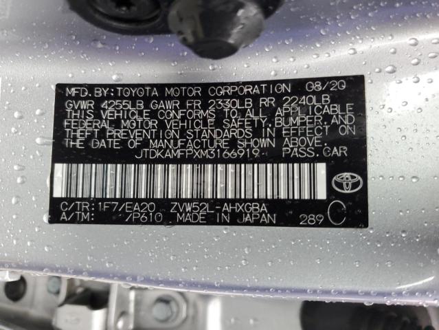 JTDKAMFPXM3166919 - 2021 TOYOTA PRIUS PRIM LE SILVER photo 12