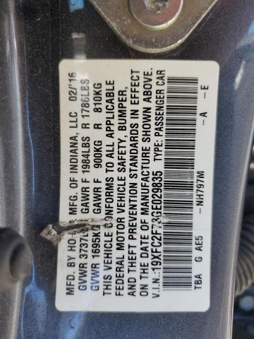 19XFC2F73GE029835 - 2016 HONDA CIVIC EX GRAY photo 12