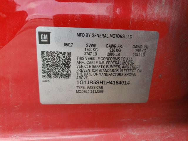 1G1JB5SH1H4164014 - 2017 CHEVROLET SONIC LS Qırmızı foto 12