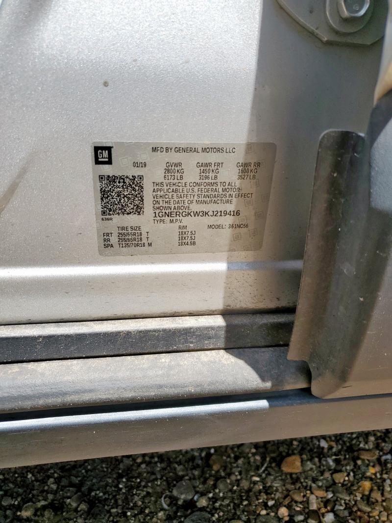 1GNERGKW3KJ219416 - 2019 CHEVROLET TRAVERSE LT Gümüş fotoğraf 13