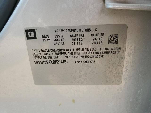 1G11H5SAXDF214151 - 2013 CHEVROLET MALIBU LTZ ვერცხლისფერი ფოტო 12