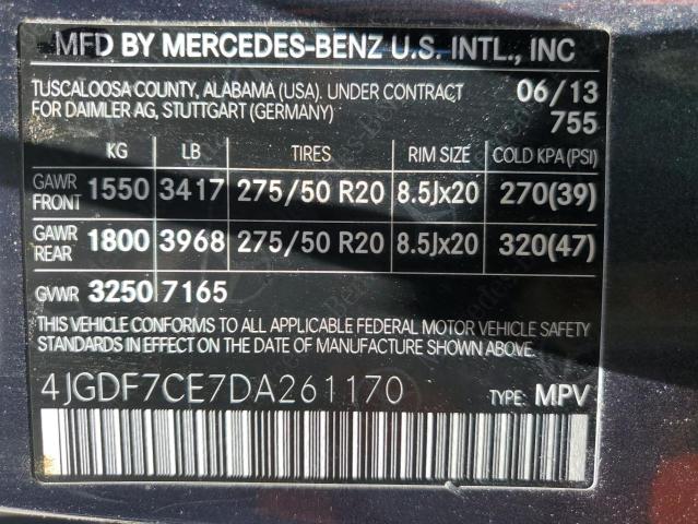 4JGDF7CE7DA261170 - 2013 MERCEDES-BENZ GL 450 4MATIC GRAY photo 13