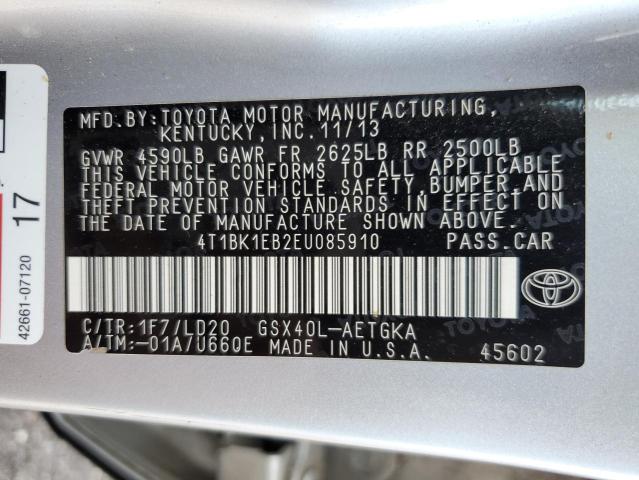 4T1BK1EB2EU085910 - 2014 TOYOTA AVALON BASE 银色 照片 13