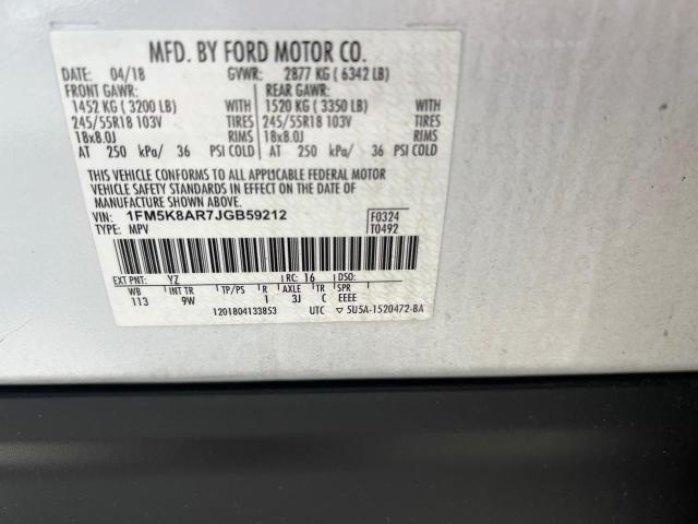 1FM5K8AR7JGB59212 - 2018 FORD EXPLORER POLICE INTERCEPTOR თეთრი ფოტო 10