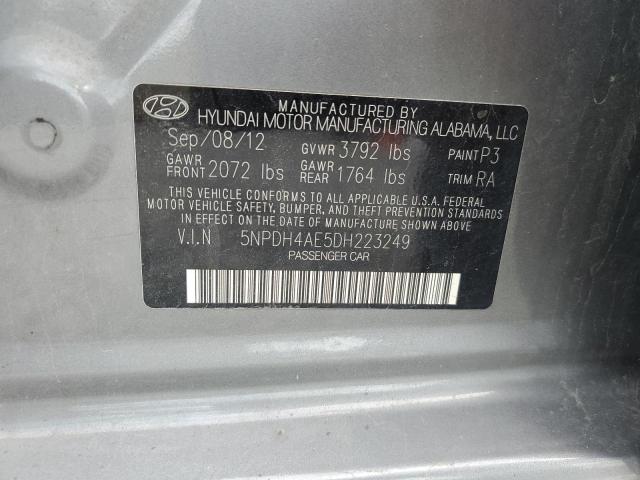 5NPDH4AE5DH223249 - 2013 HYUNDAI ELANTRA GLS GRAY photo 12