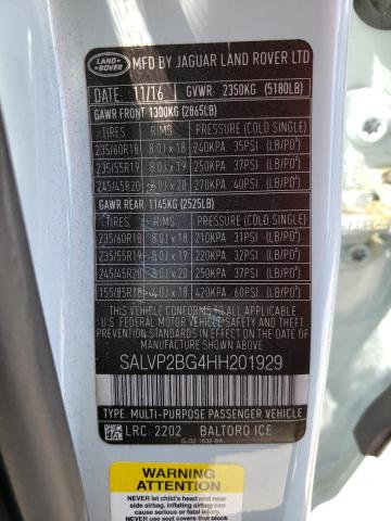 SALVP2BG4HH201929 - 2017 LAND ROVER RANGE ROVE SE WHITE photo 13