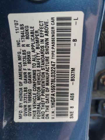 1HGFA16978L032247 - 2008 HONDA CIVIC EXL ლურჯი ფოტო 12