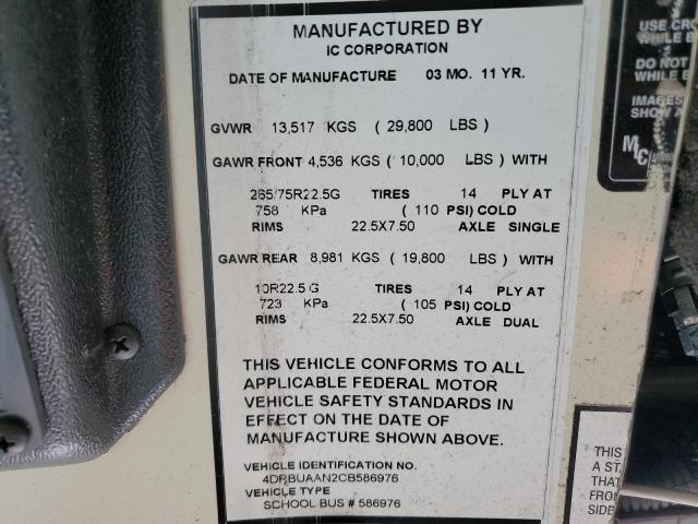 4DRBUAAN2CB586976 - 2012 IC CORPORATION 3000 CE WHITE photo 10