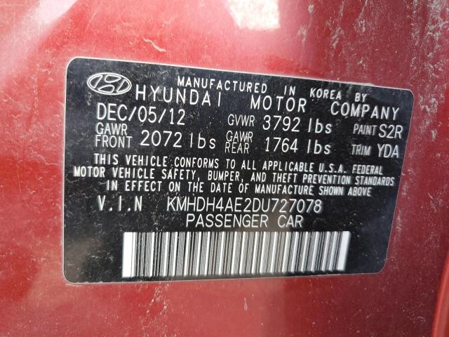 KMHDH4AE2DU727078 - 2013 HYUNDAI ELANTRA GLS RED photo 12