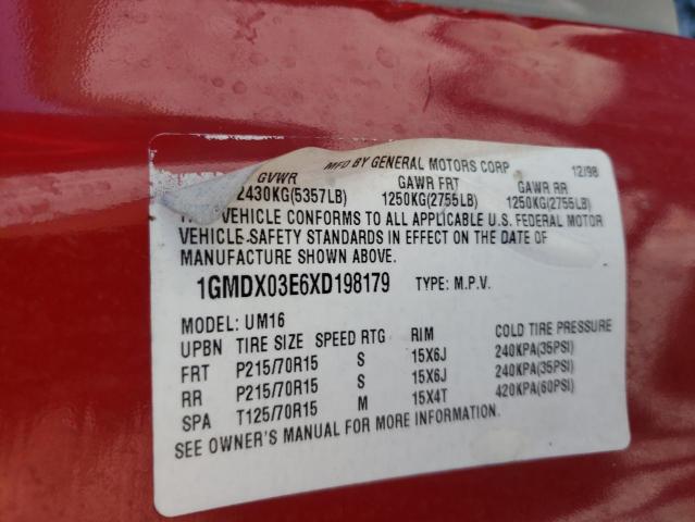 1GMDX03E6XD198179 - 1999 PONTIAC MONTANA / RED photo 12