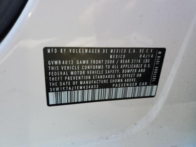 3VW1K7AJ1EM434833 - 2014 VOLKSWAGEN JETTA BASE 白色 照片 13