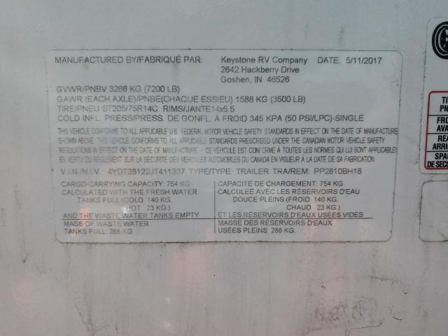 4YDT28122JT411337 - 2018 PASSPORT TRAVELTRLR WHITE photo 10