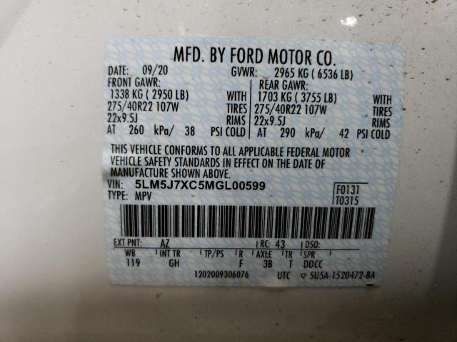 5LM5J7XC5MGL00599 - 2021 LINCOLN AVIATOR RESERVE WHITE photo 13